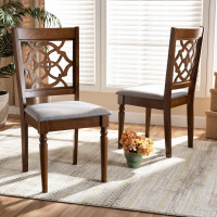 Baxton Studio RH332C-Grey/Walnut-DC-2PK Renaud Modern and Contemporary Grey Fabric Upholstered and Walnut Brown Finished Wood 2-Piece Dining Chair Set